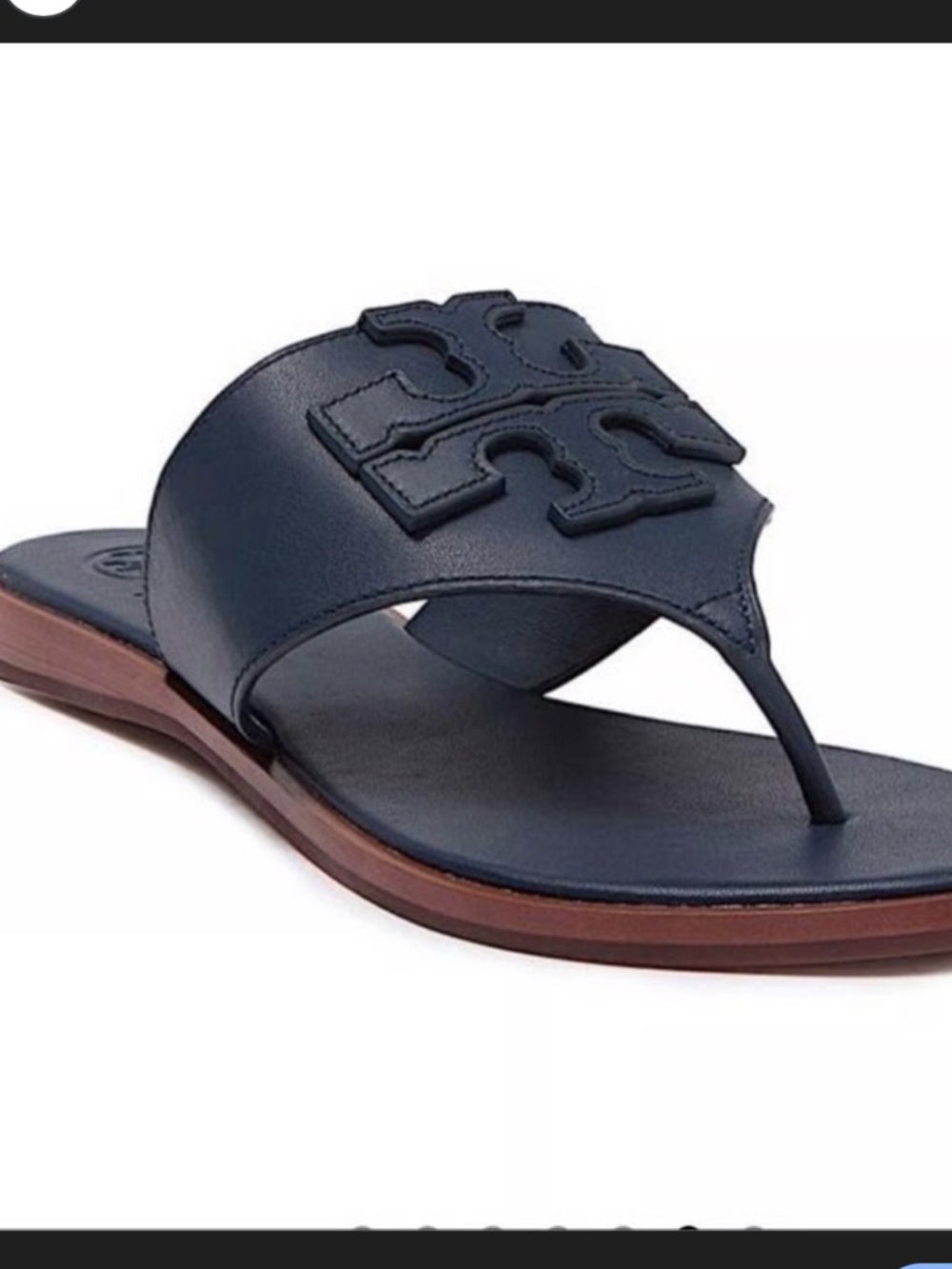 Tory Burch Black Leather Logo Thong Sandals
